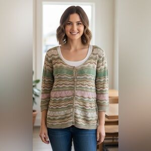 JH COLLECTIBLES Missoni-ish Pastel Wave 3/4 Sleeves Cardigan PL (fits like 4)